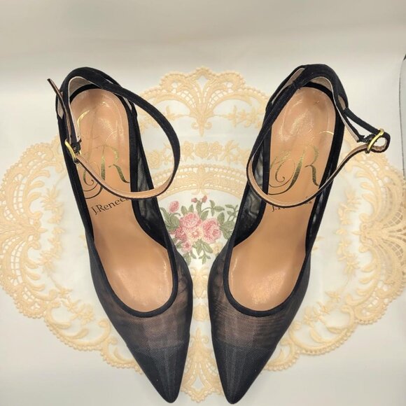 J Renee Black Suede Mesh 9.5M Ankle Strap High Heel! - Picture 3 of 4